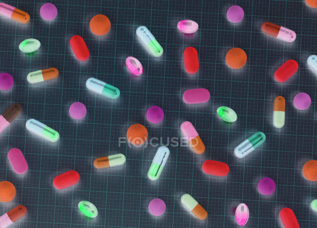 Direttamente sopra colpo di varie medicine su carta millimetrata — Foto stock