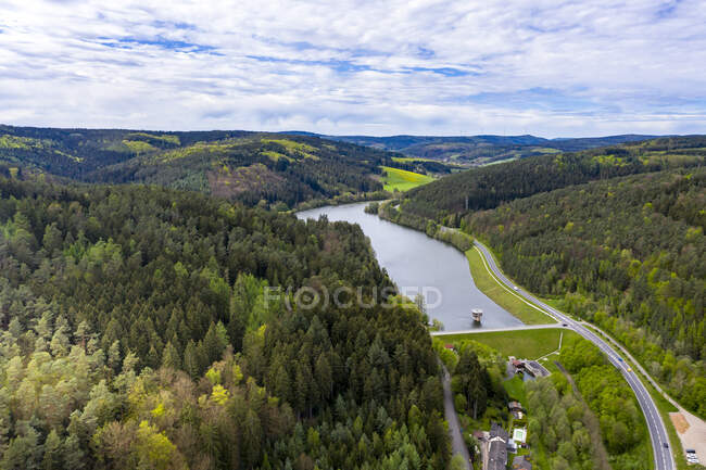 Germany, Hesse, Erbach, Scenic view of Marbach reservoir in Himbachel Valley — Stock Photo