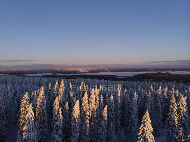 Finlândia, Kuopio, vista aérea da paisagem de inverno ao pôr do sol — Fotografia de Stock