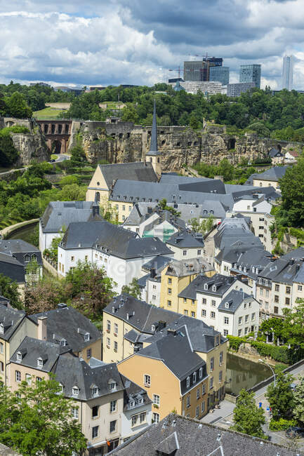 High angle view of residential buildings at old town in Luxembourg — Stock Photo