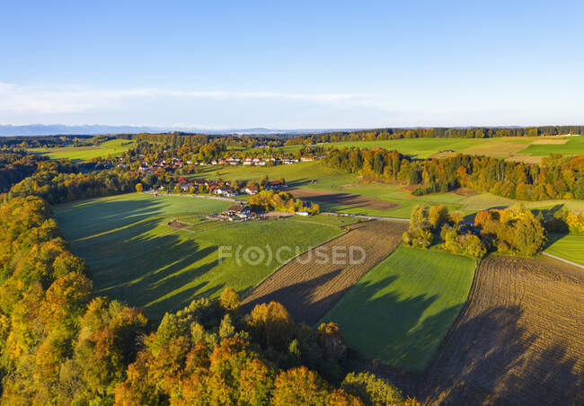Germania, Baviera, Alta Baviera, Dorfen, Veduta aerea dei campi verdi — Foto stock