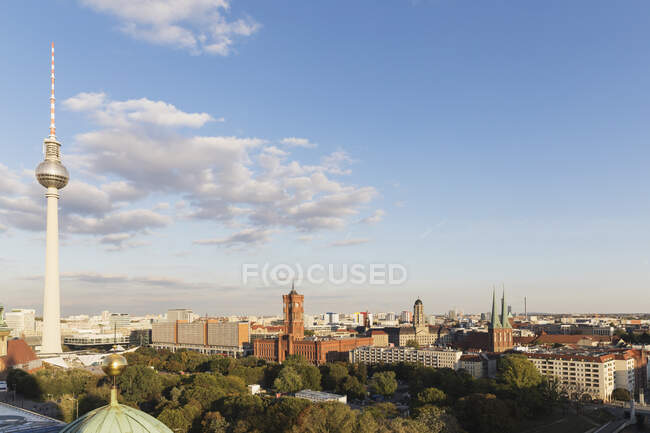 Germany, Berlin, Sky over Berlin TV Tower and surrounding city buildings — Stock Photo