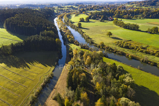 Alemanha, Baviera, Eurasburg, Vista aérea dos canais Loisach e Isar — Fotografia de Stock