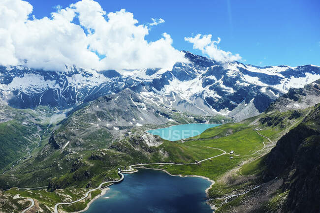 Italy, Piedmont, Gran Paradiso National Park, High angle view of Italian Alps and lakes — Stock Photo