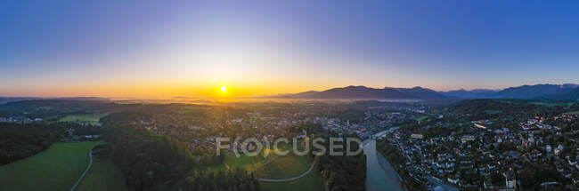 Aerial view of Bad Toelz against clear sky at sunrise, Isarwinkel, Germany — Stock Photo