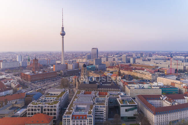 High angle view of Fernsehturm in Berlin city against sky — Stock Photo