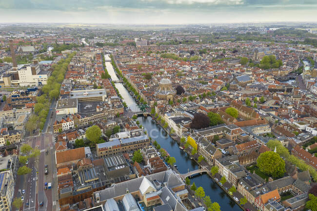 Aerial view of canal amidst Leiden city — Stock Photo