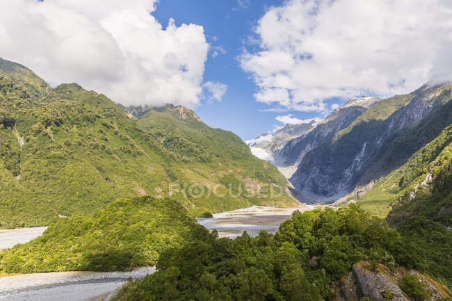 Nova Zelândia, Westland District, Franz Josef, Vista panorâmica do glaciar Franz Josef — Fotografia de Stock
