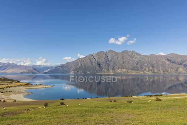 Nouvelle-Zélande, Queenstown-Lakes District, Wanaka, Vue panoramique du lac Hawea en été — Photo de stock