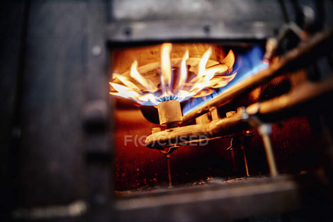 Austria, Furnace burning in foundry — Stock Photo