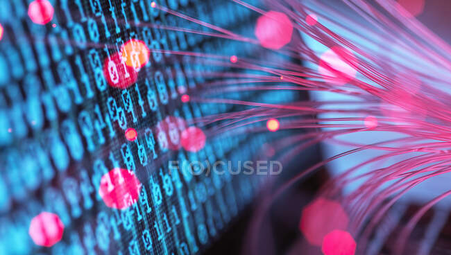 Fibras ópticas que representan el ordenador atacante de virus - foto de stock