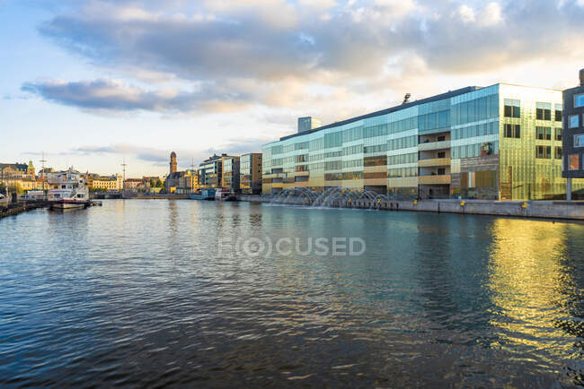 Malmo University by harbor against sky in city — Stock Photo