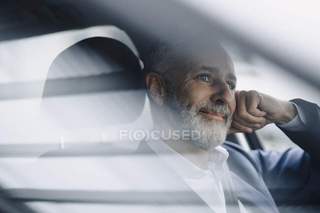 Ritratto di uomo d'affari maturo sorridente nella sua auto — Foto stock