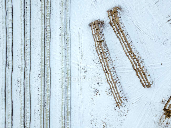Russia,Moscow Oblast, Aerial view of countryside field covered in snow — Stock Photo