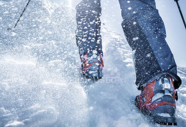 Close-up of ski boots in snow — Stock Photo
