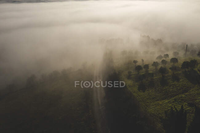 Італія, біля Перуджі, Повітряний вид туману в долині. — стокове фото