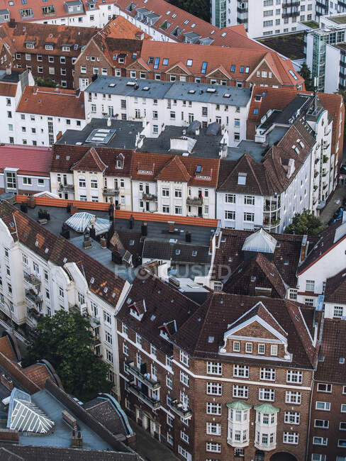 Germany, Hamburg, Aerial view of Neustadt apartment buildings — Stock Photo