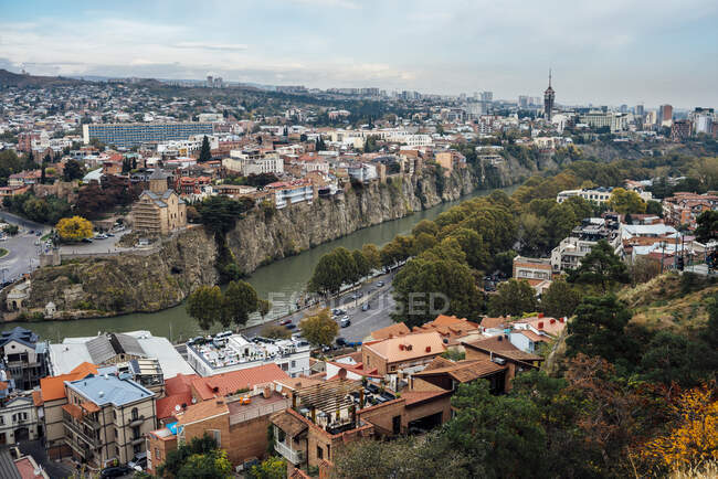 Georgia, Tbilisi, Veduta aerea della città — Foto stock