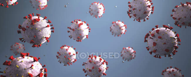 Viruskoronazellen mit roten, schwarzen und weißen 3D — Stockfoto
