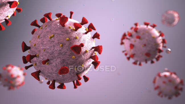 Rendu 3d cellules virales de la couronne avec du sang et des virus — Photo de stock