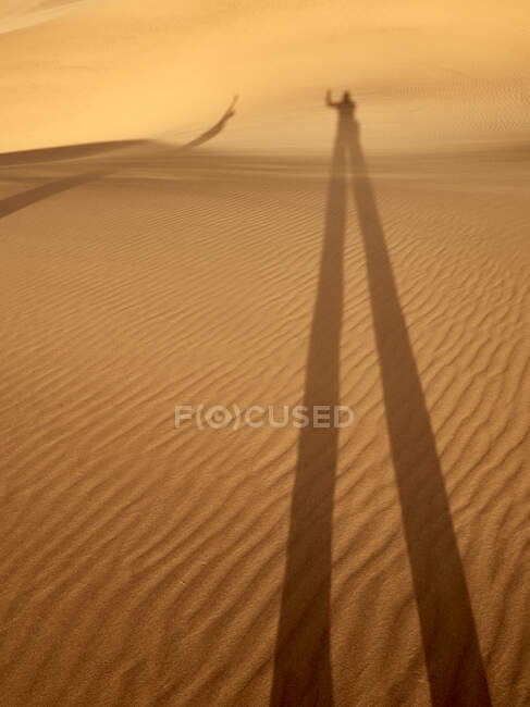 Shadow of a man and a woman on the desert sand, Walvis Bay, Namibia — Stock Photo