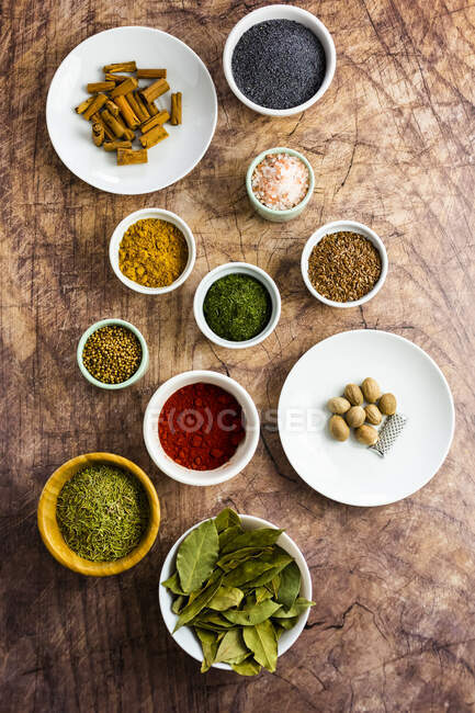 Bowls of assorted spices — Stock Photo
