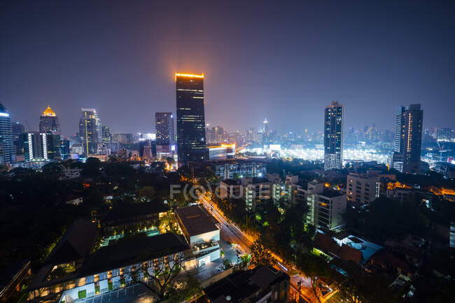 Thailand, Bangkok, Illuminated city downtown at night — Stock Photo