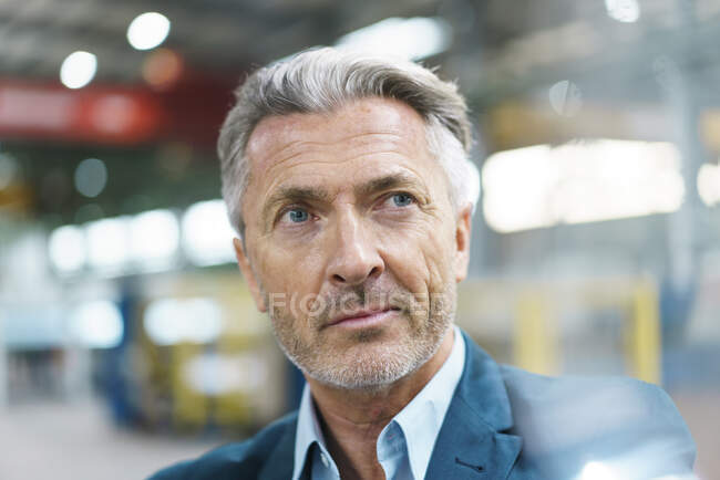 Ritratto di un serio uomo d'affari maturo in una fabbrica — Foto stock