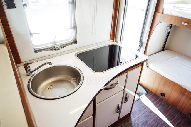 Sink inside motor home — Stock Photo