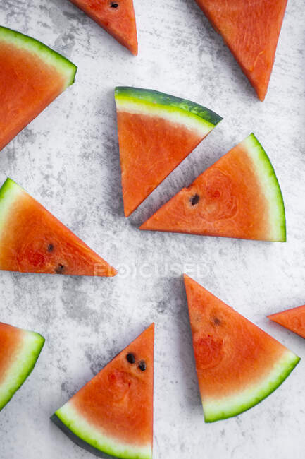 Chopped watermelon on wood — Stock Photo