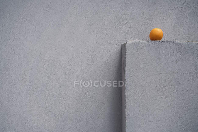 Einzelne Orange auf einem grauen Wandsporn — Stockfoto