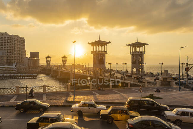 Egypt, Alexandria, Stanley bridge at sunset — Stock Photo