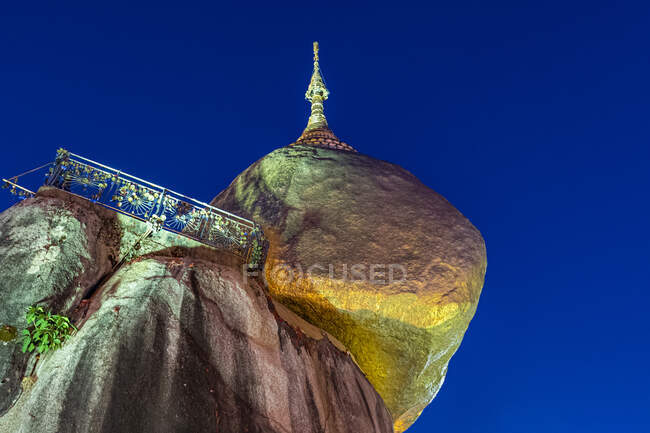 Myanmar Mon State Kyaiktiyo Pagoda Golden Rock At Night Low Angle View Concept Simple Stock Photo