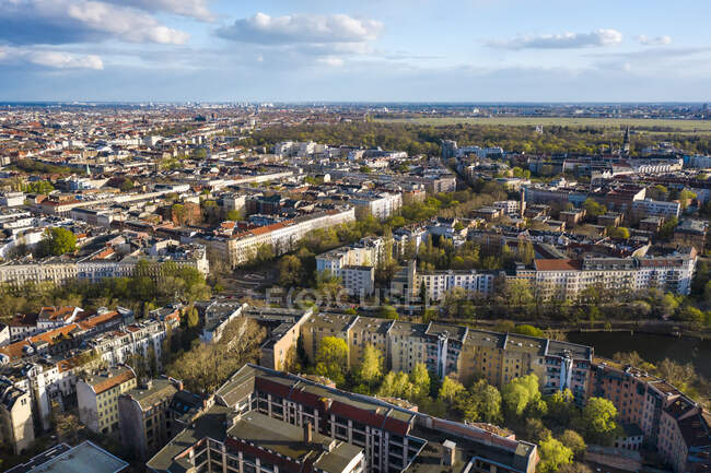 Germany, Berlin, Aerial view of Kreuzberg district and Landwehr Canal — Stock Photo