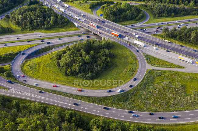 Germany, Baden-Wurttemberg, Stuttgart, Aerial view of traffic on Autobahn A8 — Stock Photo