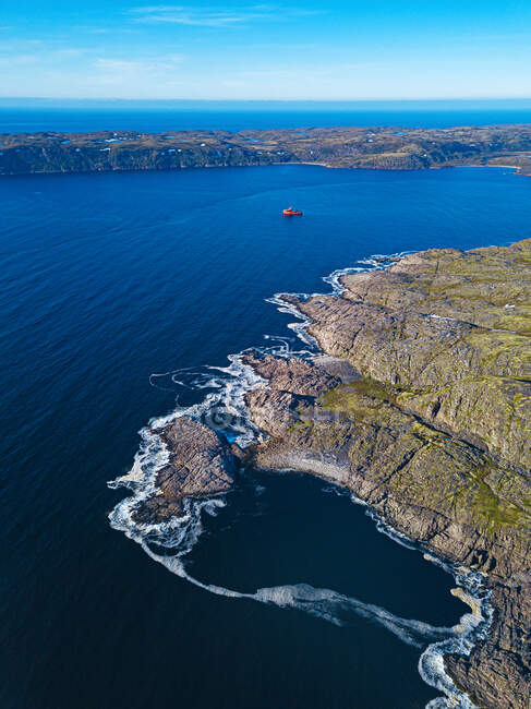 Russia, Murmansk Oblast, Teriberka, Aerial view of rocky coastline of