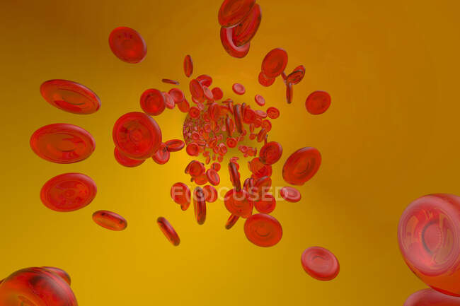 Renderização tridimensional dos glóbulos vermelhos que fluem — Fotografia de Stock