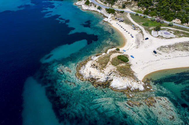 Grecia, Sithonia, Veduta aerea della spiaggia di Ema in estate — Foto stock