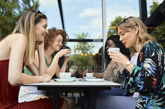 Amici femminili riunione in un caffè — Foto stock