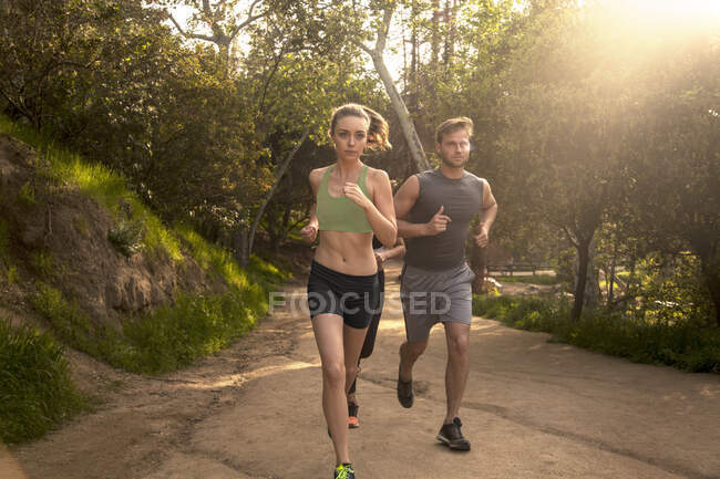 Sportler beim gemeinsamen Laufen auf Fußweg — Stockfoto