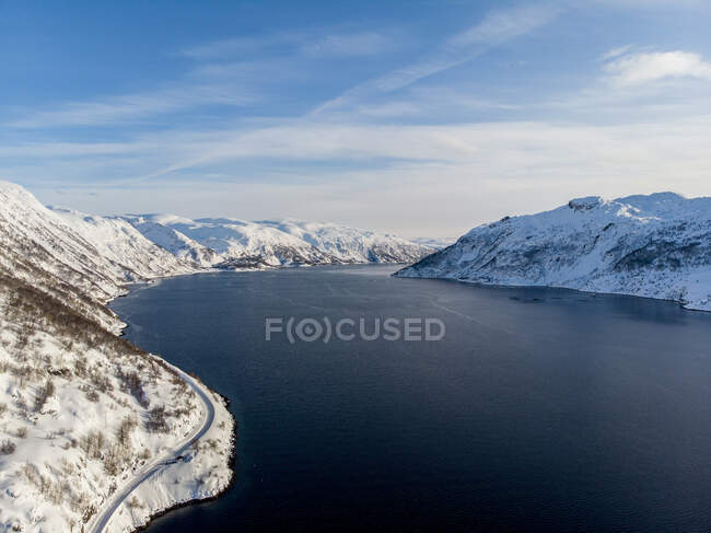 Veduta aerea di un fiordo, Finnmark, Norvegia — Foto stock