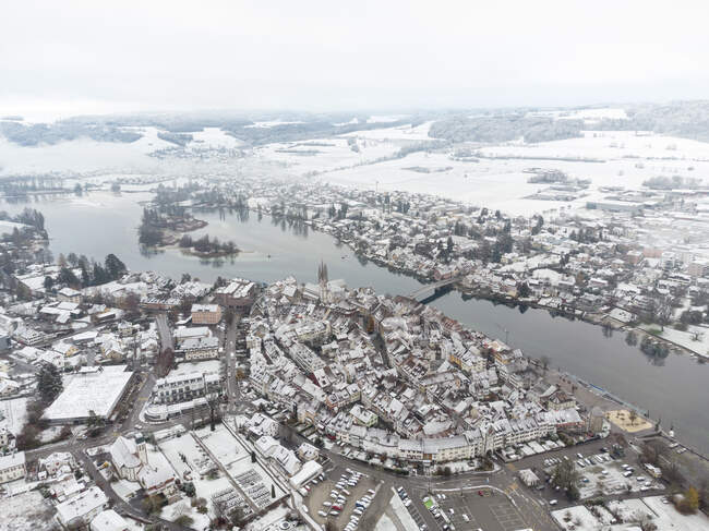 Suíça, Cantão de Schaffhausen, Stein am Rhein, Vista aérea da cidade medieval no inverno — Fotografia de Stock