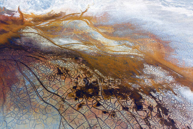 Вид с воздуха на коричневый кислый ландшафт района Rio Tinto Mines — стоковое фото