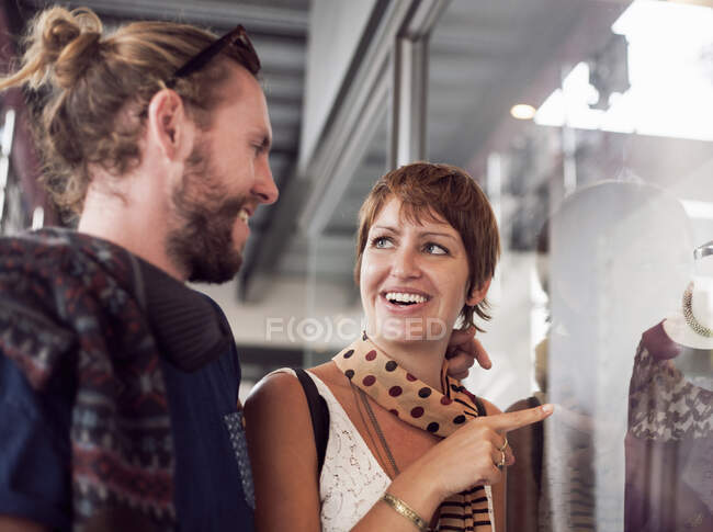 Couple doing window shopping in city — Stock Photo