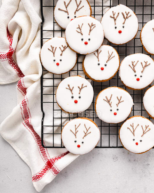 Homemade Christmas cookies with reindeer decoration — Stock Photo