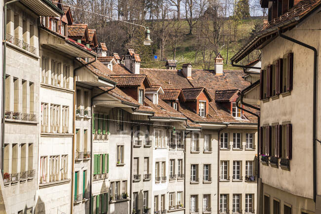 View of houses with windows seen in Switzerland — Stock Photo