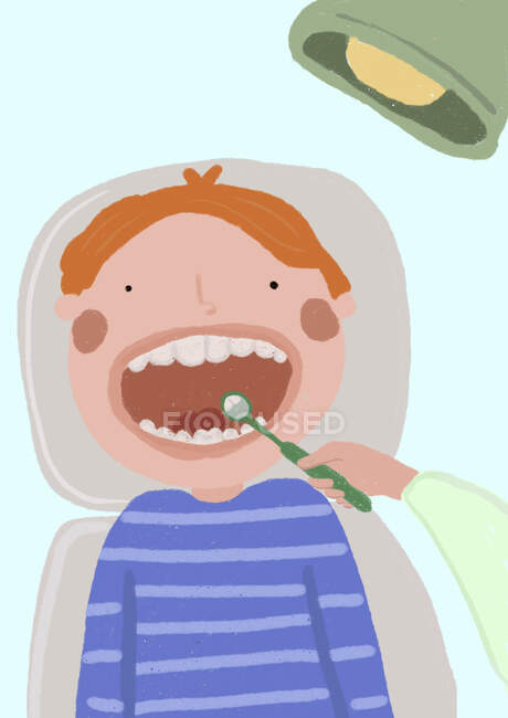 Clip art de garçon pendant l'examen au bureau des dentistes — Photo de stock