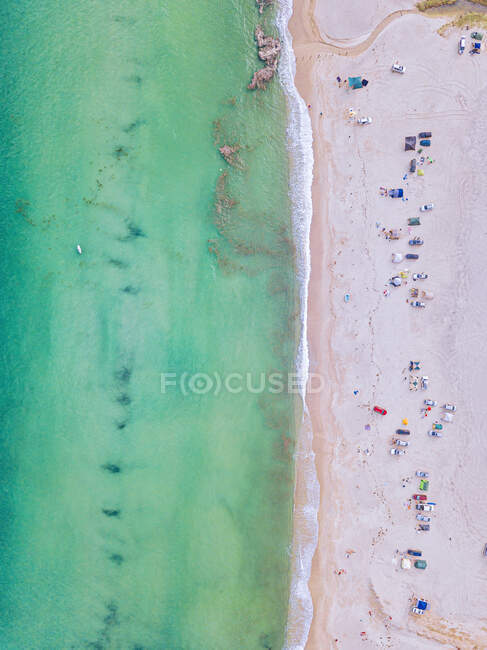 Aerial view of people relaxing at Triozerye beach — Stock Photo