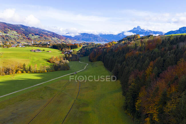 Vista de zangão do prado alpino em Salzkammergut — Fotografia de Stock