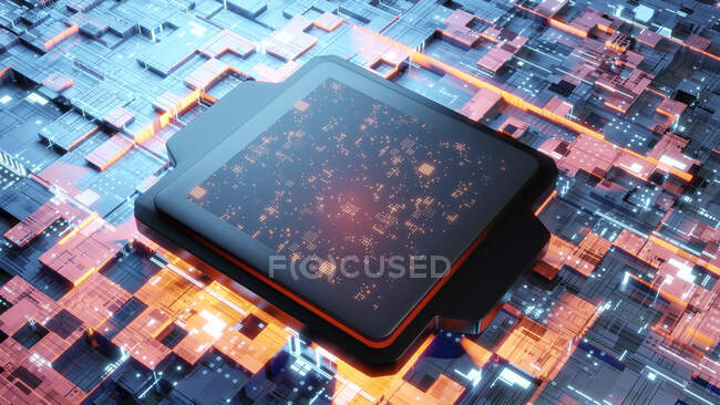 Illustration 3D du processeur CPU sur la carte mère — Photo de stock